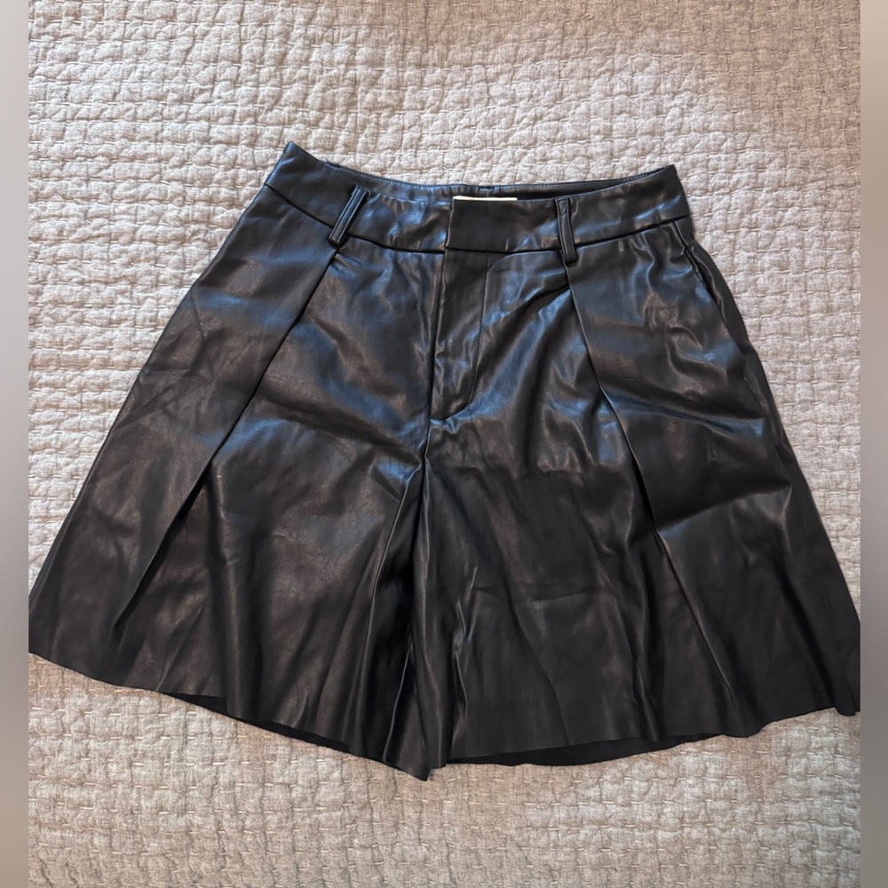 High Waist Black Vegan Leather Shorts